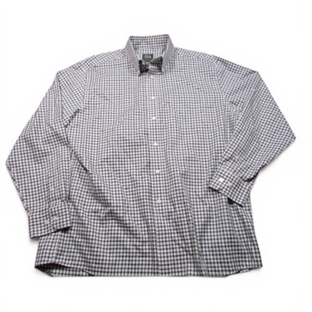 Jos. A. Bank Traveler Dress Shirt Mens Large Blue Gingham Wrinkle Free LS